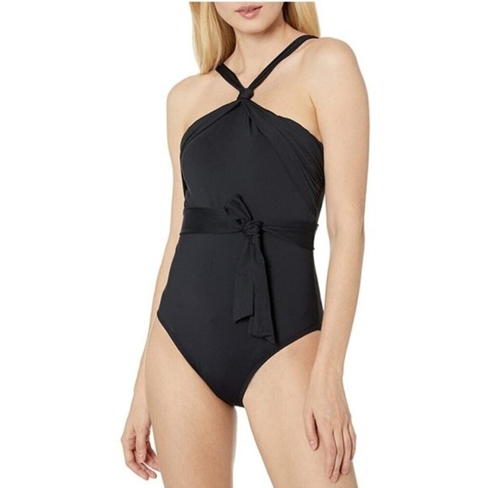 La Blanca Women's Island Goddess Draped High Neck One Piece Swimsuit